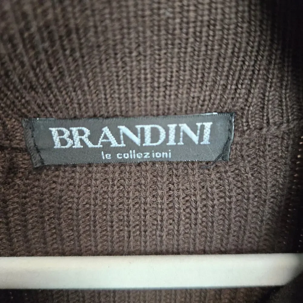 Brandini Men XL Expresso Brown Suede Leather Jacket Rib Knit Sleeves Trim Casual